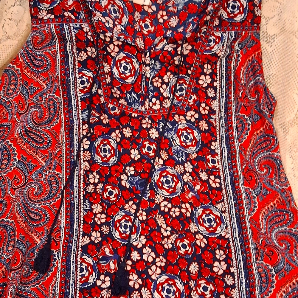 Westport Shirt Ladies Xl Sleeveless Red White & Blue Paisley